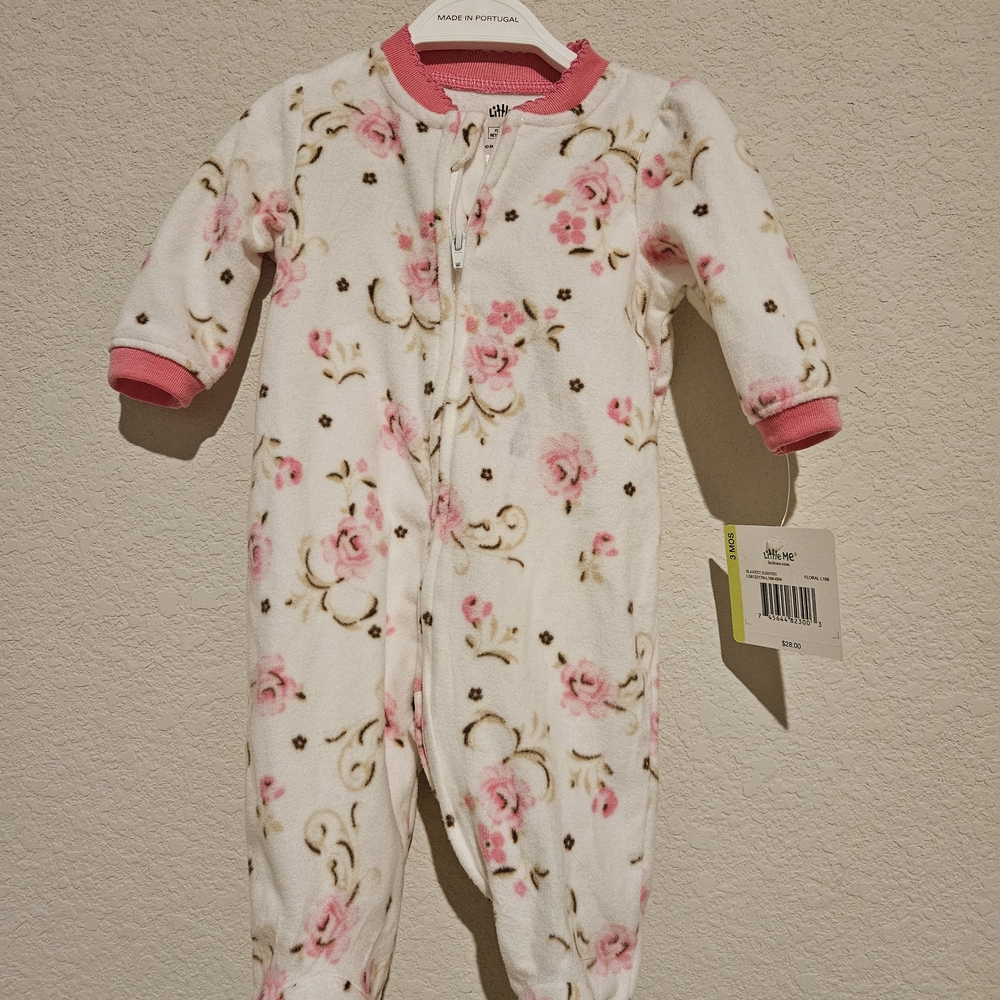 Little Me Floral Footie - White and Pink